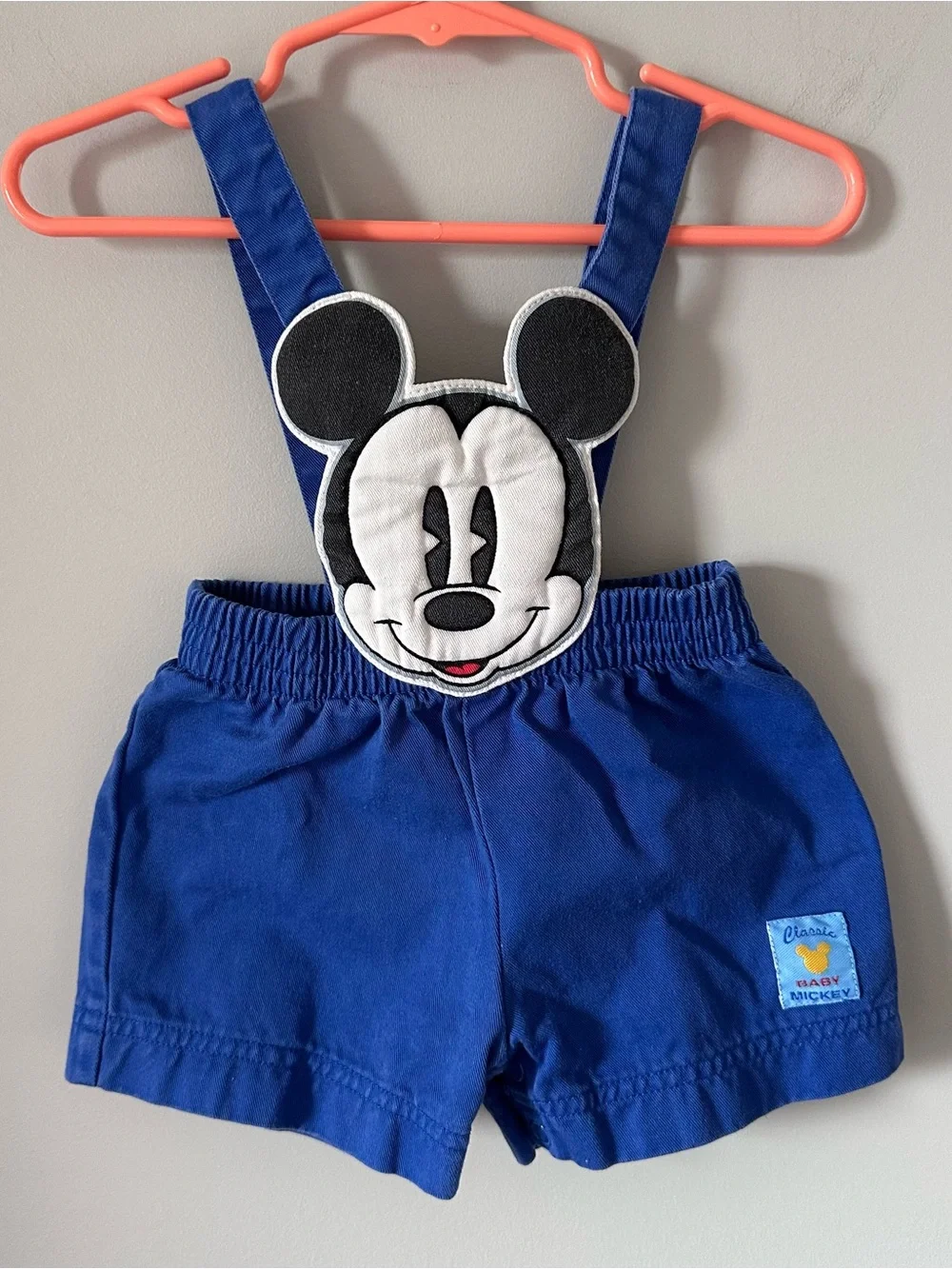 Vintage Disney Baby Mickey & Co Overalls Shortals 6/9 Months Blue Cotton 90s - Picture 1 of 14